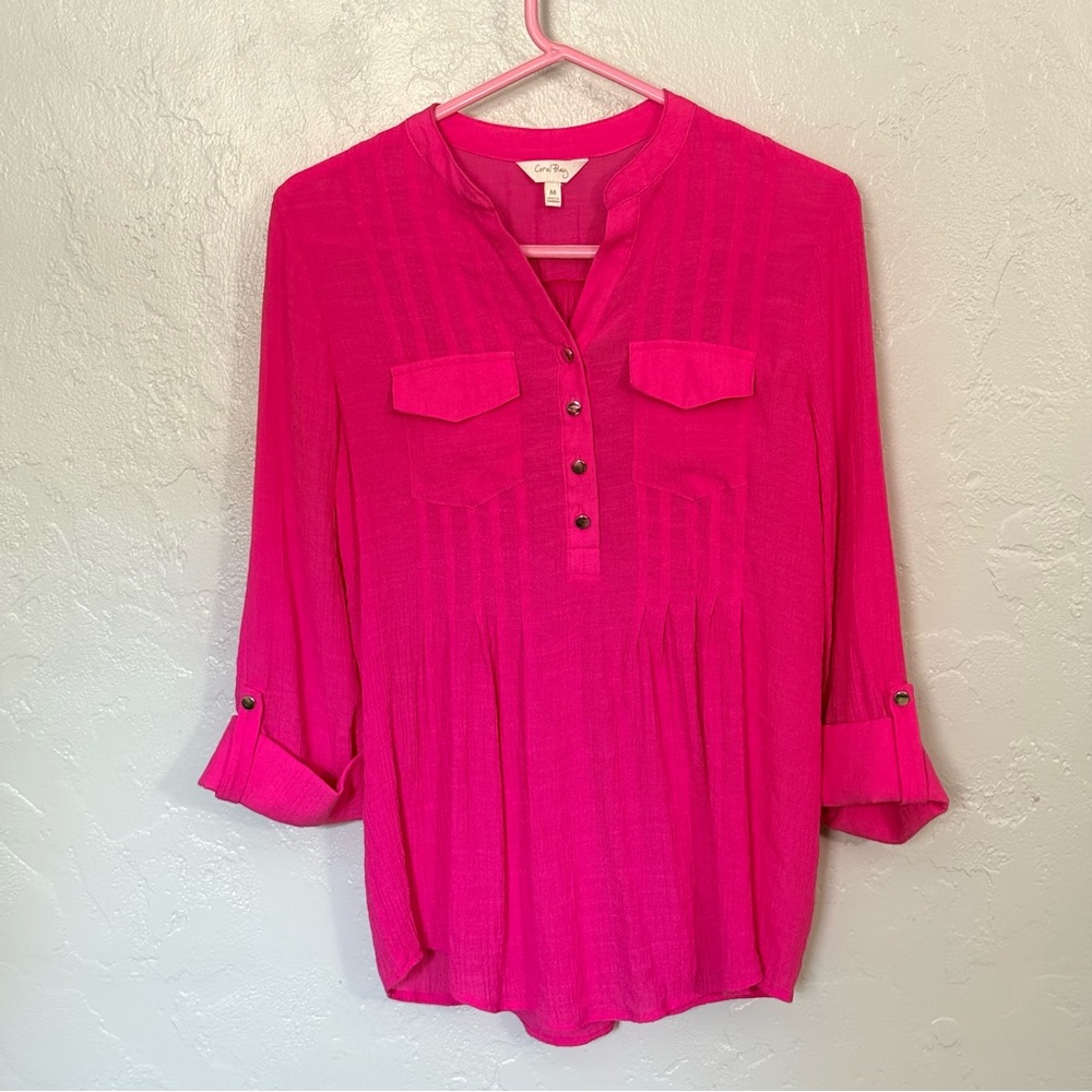 Coral Bay Vibrant Pink Blouse with Button Detail